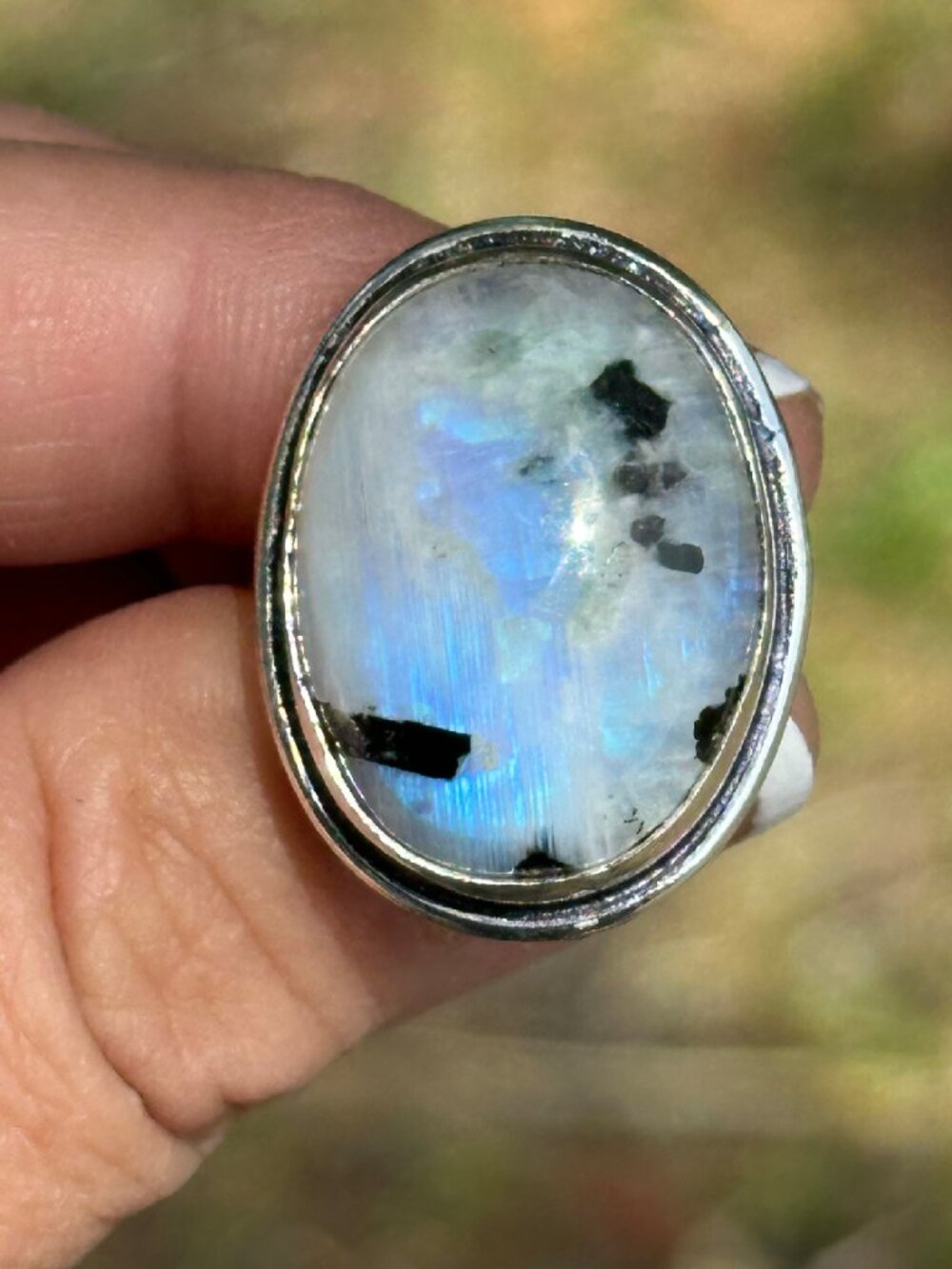 Teal-Purple Flash Moonstone Ring